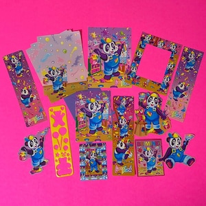 Vintage Lisa Frank Painter Panda Bear marcadores de papel cartão postal e mais conjunto