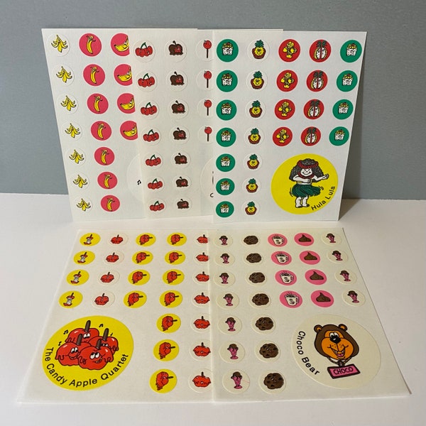 Vintage 1982 CTP Creative Teaching Press Scratch ‘N Sniff Stickers Banana Cherry Pineapple Apple Chocolate Choco Bear