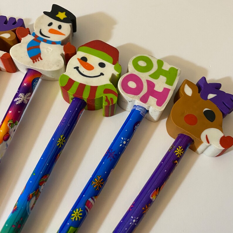 Vintage Lisa Frank Christmas Pencils & Erasers Set Etsy