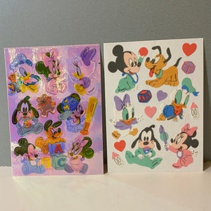 Vintage Sandylion Disney Babies Pearl Fuzzy Stickers Mickey Mouse Goofy Pluto Minnie Mouse Donald Duck Daisy Duck