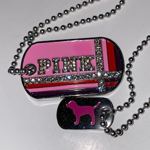 Victoria&#39;s Secret Pink Vintage Collectible Property Of Pink Bling Dog Tag Necklaces