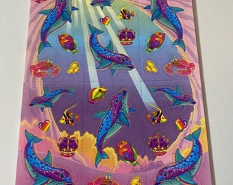 Vintage Lisa Frank Suni & Echo Spotted Dolphins Fish Crowns Sticker Sheet S385