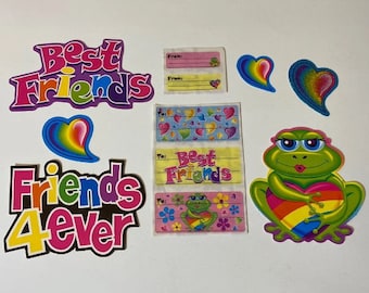 Vintage Lisa Frank Groovy Frog Friends Hearts Cutouts & Label Stickers