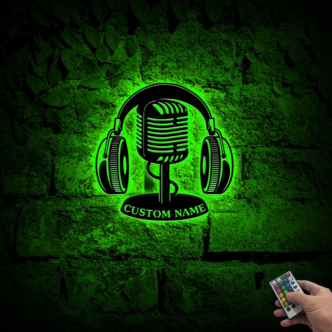 Custom Microphone & Headphone Metal Wall With Led Light Etsy