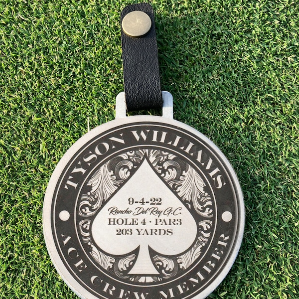 Personalized Hole In One Golf Bag Tag Gift, Birthday Custom Hole In One Golf Gift - Engraved Name Golf Trophy Stainless Steel Leather Strap