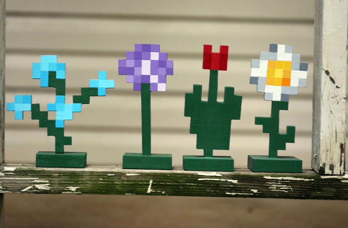 Solid Wood Flowers Inspired by Minecraft SET OF FOUR Oxeye Etsy
