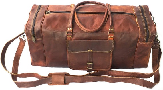 Bag Leather Goat Luggage Men Travel Gym Hobo Duffel Brown Genuine Vintage Bag 