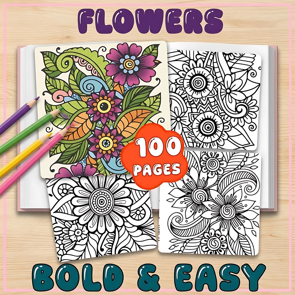 Floral Mandala Coloring Pages for Adults, Relaxing Mandala Coloring ...
