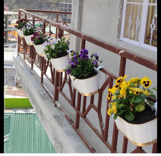 Urban Affection White Railing Planter Balcony Rail Plant Pot Etsy