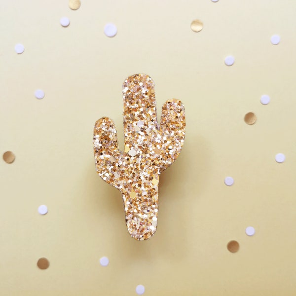 Golden cactus | Broche en cuir | Fabrication artisanale française