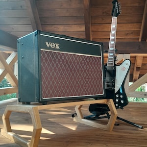 Lakefront Deluxe Amp Stand, custom made solid wood guitar amplifier & cabinet stand, hardwood mid century modern elevated speaker stand