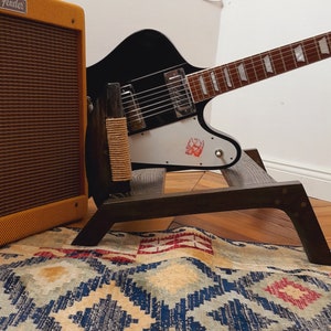 Lakefront Black danish cord Amp Stand, custom made solid wood guitar amplifier & cabinet stand, black oak  mid century modern speaker stand