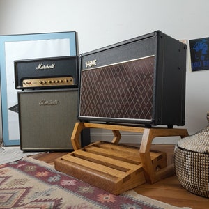 Bronze Braids pedalboard & Deluxe Amp stand set,  custom made solid wood guitar amplifier cabinet stand, mid century modern speaker stand