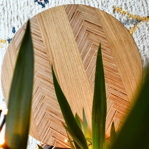 Mid-Century Modern Oak & Herringbone Plywood Coffee Table