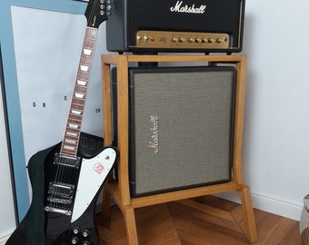 Lakefront Pi Amp Stand, custom made solid wood guitar amplifier & cabinet stand, hardwood mid century modern elevated speaker stand