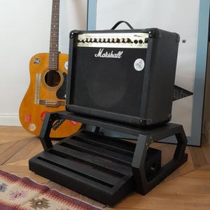 Handcrafted Guitar Amp Stand with Pedalboard - Black Oak and Plywood Pattern Detail