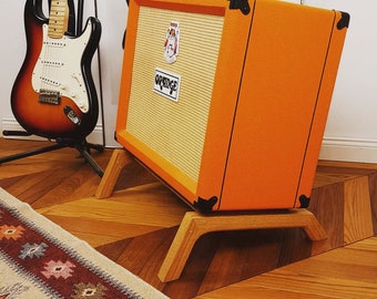 Lakefront Amp Stand, custom made solid wood guitar amplifier & cabinet stand, hardwood mid century modern tilted speaker stand,  brass pins