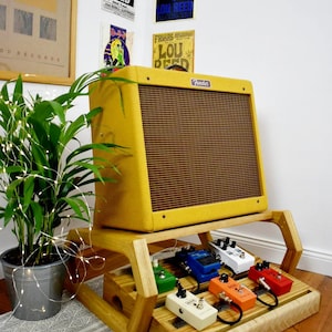 Bright Braids pedalboard & Deluxe Amp stand set,  custom made solid wood guitar amplifier cabinet stand, mid century modern speaker stand