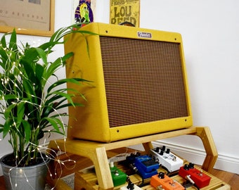 Bright Braids pedalboard & Deluxe Amp stand set,  custom made solid wood guitar amplifier cabinet stand, mid century modern speaker stand