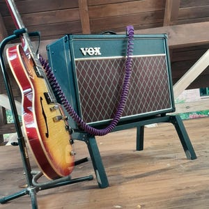 Black danish cord amplifier stand, speaker cabinet elevated display, hand made solid wood black finish danish cord guitar speaker stand