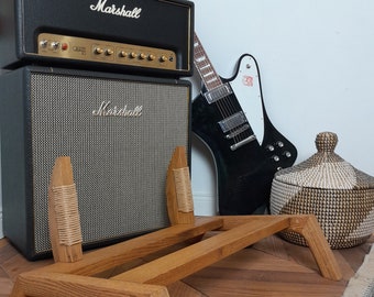 Lakefront walnut dyed danish cord Amp Stand, custom made solid wood guitar amplifier & cabinet stand, oak mid century modern speaker stand