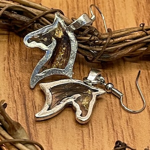 Custom Steel Horse Head Earrings with Resin and Horse Hair – Memorial Jewelry Piece