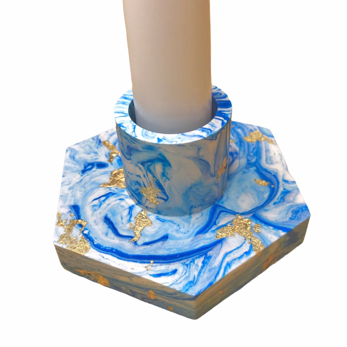 Handmade Marble Taper Candle Holder With Gold Leaf Etsy