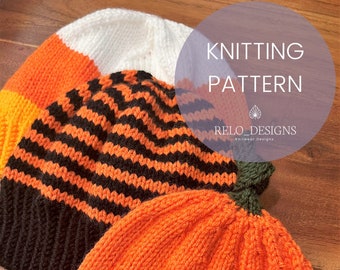 Halloween Hut Trio Digital Knitting Patterns | Zuckermais | Kürbis | Herbst | Mütze | alle Größen | Geschenke