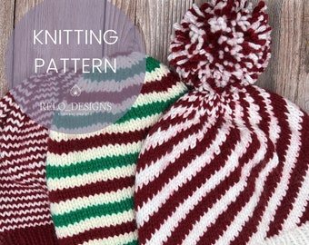 The Holiday Trio Collection Hats Digital Knitting Pattern  | fair isle | candy cane  | beanie | toque | all sizes | colorwork | Christmas