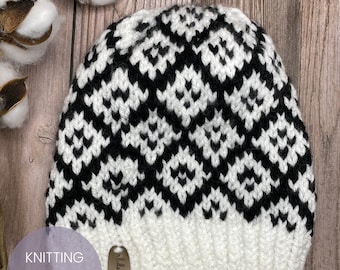The Docklands Hat Digital Knitting Pattern | beanie | fair isle | adult | child | colorwork