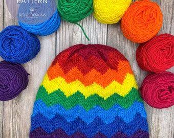 It's All Love Hat Digital Knitting Pattern | Rainbow | Chevron | Fair isle | colorwork | reversible | customizable colors| Adult | child |