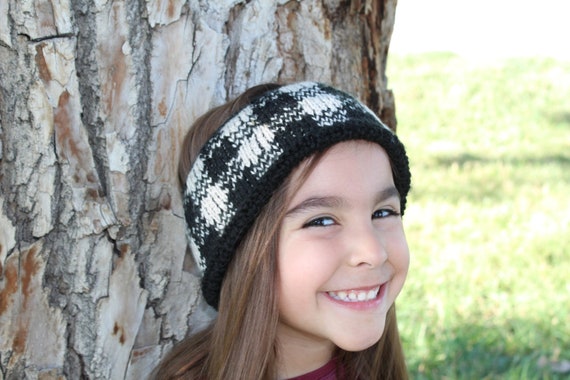 Black and White Checker Knit Headband Womens Fall Winter Checkered Knit Headband Black - Walmart.com main image 4