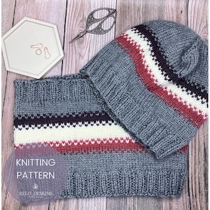 The Somewhere Between Hat and Cowl Set Digital Knitting Pattern  | fair isle | colorwork | beanie | toque | neck warmer  | combo | easy