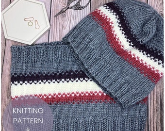 The Somewhere Between Hat and Cowl Set Digital Knitting Pattern  | fair isle | colorwork | beanie | toque | neck warmer  | combo | easy