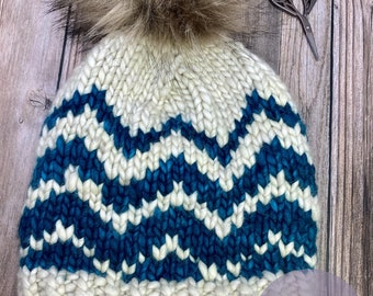 The Stacked Hat Digital Knitting Pattern | fair isle | colorwork | beanie | toque | malabrigo | super chunky | chevron | modern | squishy