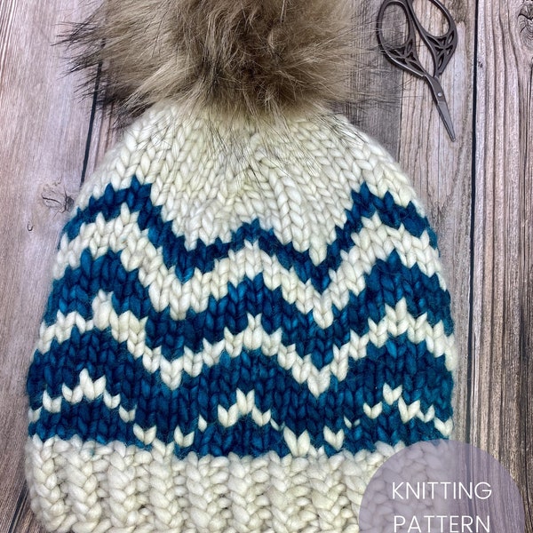The Stacked Hat Digital Knitting Pattern | fair isle | colorwork | beanie | toque | malabrigo | super chunky | chevron | modern | squishy