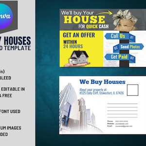 Wir kaufen Häuser 6 x 9 Zoll Postkarte VOL-19 | Gebrauchsfertige Vorder- und Rückseiten-Immobilienanleger-Postkarte, die in Canva Free bearbeitet werden kann