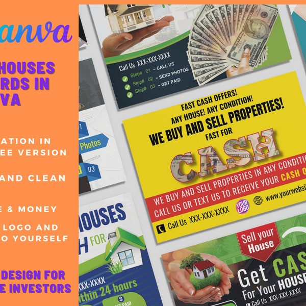 25 We Buy House Fast Postcards Bundle | Real Estate Investors Postcards in Fully Editable Free Canva