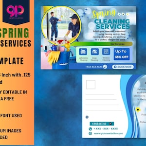 Postal EDDM de Servicios de Limpieza de Primavera VOL-4 / Tamaño estándar 4 x 6 pulgadas / Diseños frontal y posterior / Plantillas editables gratuitas de Canva