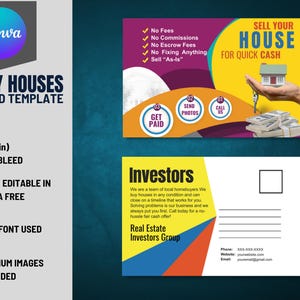 Wir Kaufen Häuser 6 x 9 Zoll Postkarten VOL-2 | Gebrauchsfertige Vorder- und Rückseiten-Immobilienanleger EDDM-Postkarten, die in Canva Free bearbeitet werden können