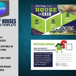 Carte postale VOL-21, 6 x 9 pouces, Nous achetons des maisons | Carte postale pour investisseurs immobiliers recto-verso prête à l'emploi, entièrement modifiable sans canevas