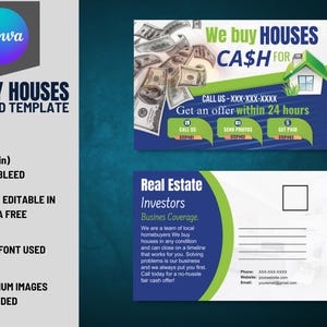Wir kaufen Häuser 6 x 9 Zoll Postkarte VOL-11 | Gebrauchsfertige Vorder- und Rückseiten-Immobilienanleger-Postkarte, die in Canva Free bearbeitet werden kann