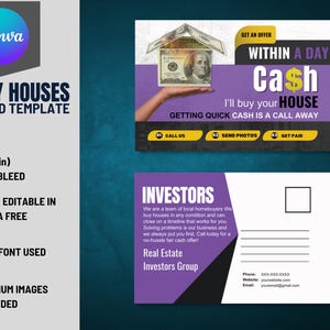 Wir kaufen Häuser 6 x 9 Zoll Postkarte VOL-9 | Gebrauchsfertige Vorder- und Rückseiten-Immobilienanleger-Postkarte, die in Canva Free bearbeitet werden kann