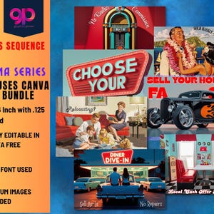 Bundel met 7 Americana en Nostalgia-serie "We Buy Houses" EDDM-postkaarten | 4 x 6 inch voor- en achterkant | Bewerkbare canvassjablonen met premiumafbeeldingen