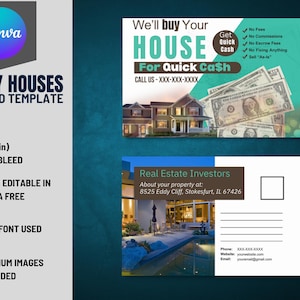 Wir kaufen Häuser 6 x 9 Zoll Postkarten VOL-3 | Gebrauchsfertige Vorder- und Rückseiten-Immobilienanleger EDDM-Postkarten, die in Canva Free bearbeitet werden können