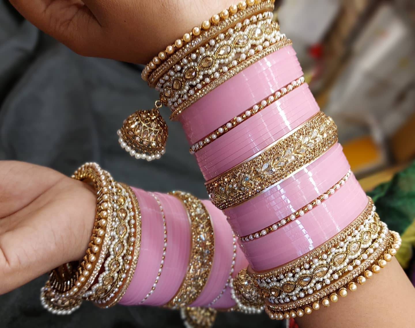 Buy Indian Polki Bridal Chura/choora Bangles Bridal Chooda Pink ...