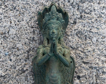 Asian door handle solid Vishnu angel Buddha Indonesian bronze figure - Handmade - Bahagia