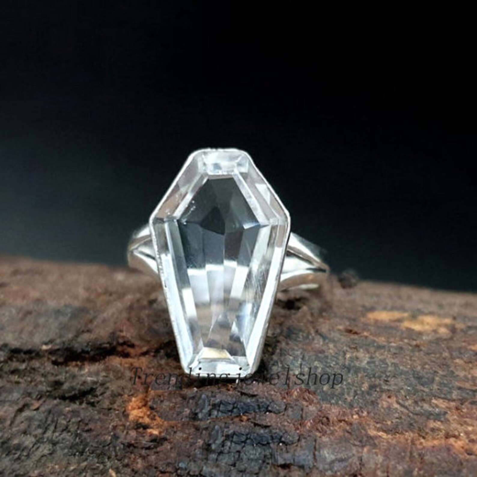 Clear Quartz Ring Trending Jewelry Bohemian Ring Coffin Etsy