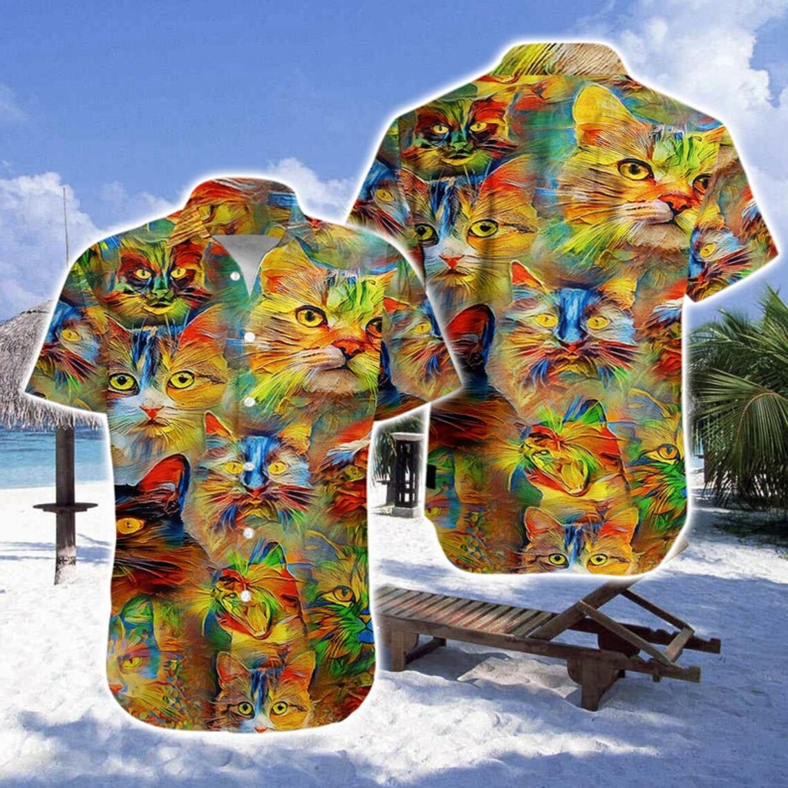 Colorful Cats Hawaiian Shirt Animal Hawaiian Summer Short Etsy