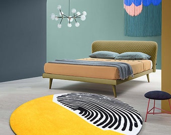 Most luxury hand tufted wool round rugs for living room bedroom kids room, Rug for kids room, Yellow and Black Rug,Home decor rug,anime rugs